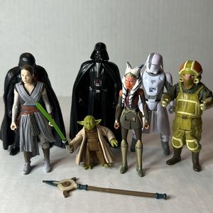 Lot of 7 Hasbro Star Wars Characters Flexible Cape Figurines Cake Toppers Toys